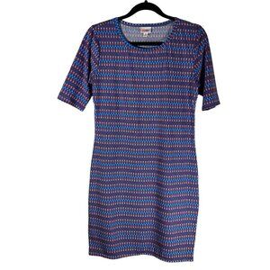 LulaRoe Julia Sheath Dress Pencil Bodycon Americana Tight Knit Multicolor Size M